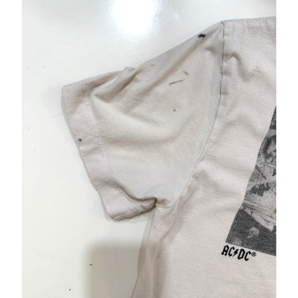 AC/DC Shirt Womens Small White Band Rock Graphic Back Print Thrashed Y2K Fader - Picture 10 of 10